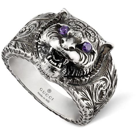 gucci gatto ring with owl head in aged sterling silver|Sterling Silver Gatto Ring with Feline Head Motif.